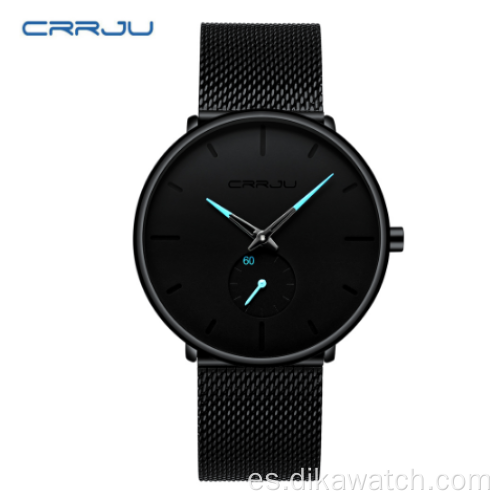 Crrju top brand relojes de moda para hombres reloj de cuarzo de lujo reloj deportivo impermeable de malla de acero delgado informal